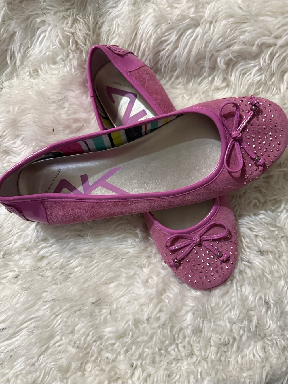 Anne Klein Hot Pink Sport Studded Bow Ballet Flats. Rare! NWOT!!